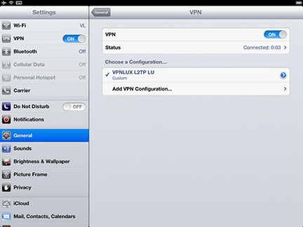 L2TP VPN iOS configuration now is complete. Toggle switch ON to connect. You will see VPN icon in the notification area meaning active VPN connection. Toggle switch OFF to disconnect.