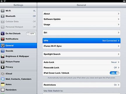 Select General settings and open VPN settings.