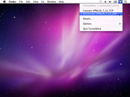 Click on the Tunnelblick icon in menu bar and select your connection name with Disconnect prefix, when you finish.