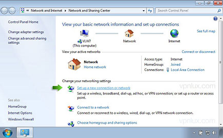 Click Set up a new connection or network.