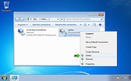 Right click on the VPN Connection and click Delete.