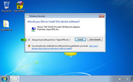Select Always trust software from OpenVPN checkbox and hit Install.