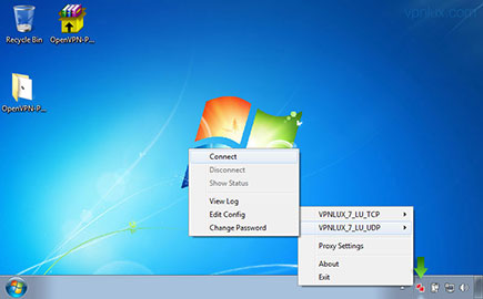 Right click on the OpenVPN icon in system tray, select your connection name and then Connect.