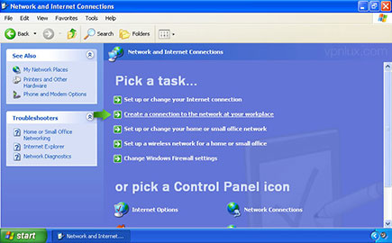 Select Create a connection to the network at your workplace.
