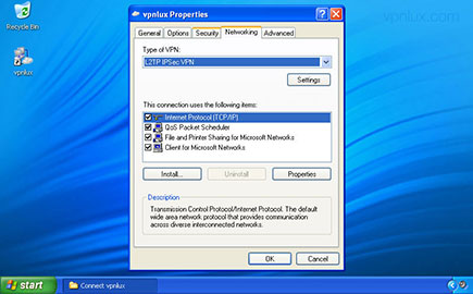 Select the Networking tab and change the Type of VPN to L2TP IPSec VPN. Open the Security tab.