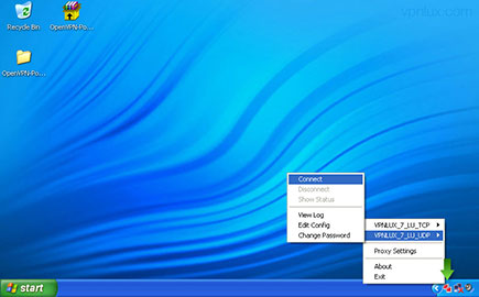 Right click on the OpenVPN icon in system tray, select your connection name and then Connect.