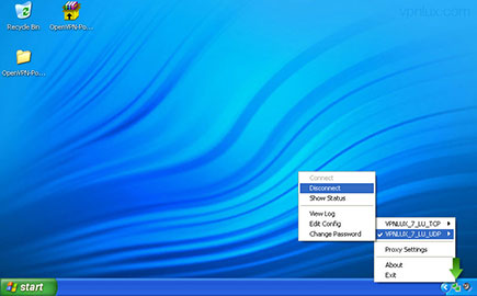 Right click on the OpenVPN icon in system tray, select your active connection and then Disconnect when you finish.